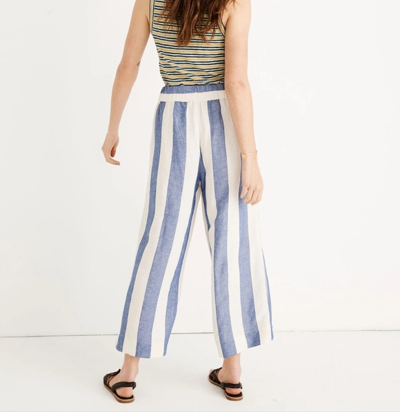 Madewell Blue and White Wide-Leg Striped Pants S small - Picture 2 of 7